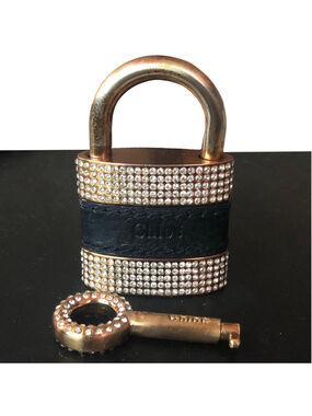 CHLOE PADDINGTON Padlock | Black and Gold with Crystal Lock and Key